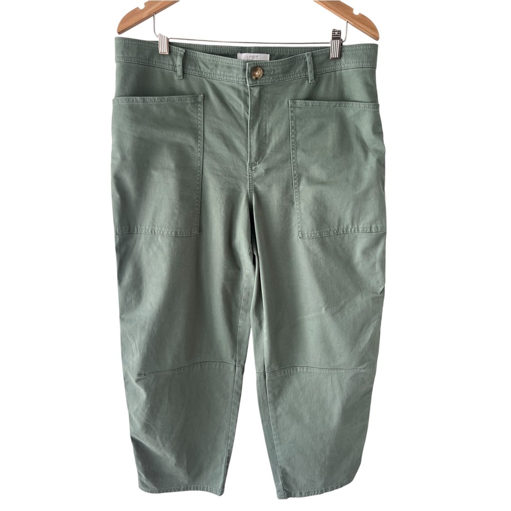 LOFT Sage Green Utility Pants High Rise Tapered Cargo Casual Size 12